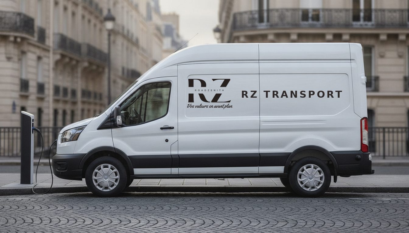 Fourgon électrique RZ Transport en recharge dans une rue de Paris